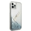 Guess GUHCP12LGLVSBL Apple iPhone 12 Pro Max 6,7″ mėlynas kietas dėklas Glitter Vintage Script