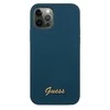 Guess GUHCP12LLSLMGBL Apple iPhone 12 Pro Max 6,7" mėlynas kietas dėklas metalinis logotipas užrašas