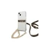 Apple iPhone 13 Mini Guess dėklas 4G Brown Strap Gold Chain (GUHCP13SKC4GBGO) skaidrus