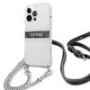 Apple iPhone 13 Mini Guess dėklas 4G Pilkas Strap Sidabrinis Chain (GUHCP13SKC4GBSI) skaidrus
