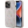Apple iPhone 13 Pro Max Guess dėklas 4G Collection odinis Metal Logo MagSafe (GUHMP13XG4GFRP) rožinės spalvos