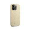 GUESS dėklas skirtas Apple iPhone 14 Pro GUHCP14LHGGSHD (Glitter Flakes Script Metal Logo) aukso spalvos