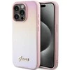 Guess GUHCP14LPSAIRSP iPhone 14 Pro 6.1″ rožinės spalvos kietas dėklas Saffiano Iridescent Script