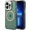 Guess dėklas, skirtas iPhone 14 Pro 6,1 GUHMP14LHTCMA khaki spalvos hard dėklas, skirtas Gold Outline Translucent MagSafe