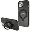 Apple iPhone 15 Plus Guess dėklas Ring Stand Script Glitter MagSafe (GUHMP15MHRSGSK) juodos spalvos