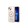 Apple iPhone 13 Pro Max Guess Dėklas Gold Outline Translucent MagSafe (GUHMP13XHTCMP) rožinės spalvos