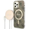 Guess Rinkinys GUBPP12MH4EACSW Dėklas+ Įkroviklis Apple iPhone 12/12 Pro rudos spalvos kietas dėklas 4G Print MagSafe