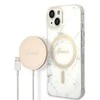 Guess Rinkinys GUBPP14MHMEACSH Dėklas+Įkroviklis Apple iPhone 14 Plus / 15 Plus 6.7″ baltos spalvos kietas dėklas Marble