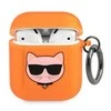 Oranžinis Karl Lagerfeld AirPods dėklas su katinėliu