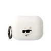 Apple AirPods Pro 2 Karl Lagerfeld silikoninis Choupette Head 3D ausinių dėklas baltos spalvos