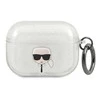 Karl Lagerfeld Karlo Lagerfeldo dėklas, skirtas "AirPods Pro" KLAPUKHGS sidabrinis blizgutis Karlo galva