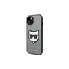 Apple iPhone 14 Pro Karl Lagerfeld dėklas Saffiano Choupette Head Patch sidabrinės spalvos