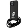 Apple iPhone 15 Karl Lagerfeld dėklas Crossbody Saffiano Metal Pin Karl &amp; Choupette (KLHCP15SSAKCPSK) juodos spalvos