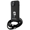 Apple iPhone 15 Karl Lagerfeld dėklas Crossbody Saffiano Monogram Metal Pin Karl &amp; Choupette (KLHCP15SSASKNPSK) juodos spalvos