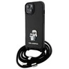Apple iPhone 15 Plus Karl Lagerfeld dėklas Crossbody Saffiano Metal Pin Karl &amp; Choupette (KLHCP15MSAKCPSK) juodos spalvos