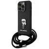 Apple iPhone 15 Pro Karl Lagerfeld dėklas Crossbody Saffiano Monogram Metal Pin Karl &amp; Choupette (KLHCP15LSASKNPSK) juodos spalvos
