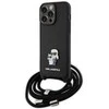 Apple iPhone 15 Pro Max Karl Lagerfeld dėklas Crossbody Saffiano Metal Pin Karl &amp; Choupette (KLHCP15XSAKCPSK) juodos spalvos