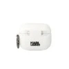 Apple AirPods Pro Karl Lagerfeld silikoninis Karl &amp; Choupette (KLACAPSILKCW) ausinių dėklas baltos spalvos