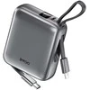 Telforceone BWOO power bank P74 22.5W 10000 mAh with 2 built-in cables 1 x USB-C 1 x Lightning juodas