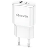 Forever TC-01-20AC PD QC įkroviklis 1x USB-C 1x USB 20W baltos spalvos