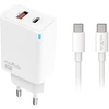 Telforceone Maxlife MXTC-09-45AC PD QC charger 1x USB-C 1x USB 45W baltas + USB-C - USB-C cable 2.0m 60W