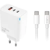 Telforceone Maxlife MXTC-09-65ACC PD QC charger 2x USB-C 1x USB 65W baltas + USB-C - USB-C cable 2.0m 100W