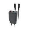 Setty USB-A + USB-C PD/QC 30W sieninis įkroviklis juodas + USB-C laidas 1m RLSK-AC-01 juodas