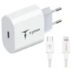 Tinklo įkroviklis T-PHOX ISPEED 20W + kabelis USB-C/lightning baltos spalvos