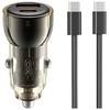 XO car charger CC60 60W 1x USB 1x USB-C juodos spalvos + USB-C - USB-C kabelis