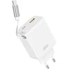 XO laidinis įkroviklis CE31 1x USB 1x USB-C 30W baltos spalvos su retractable USB-C kabeliu