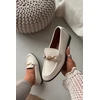 Boto Moteriški elegantiški kreminiai mokasinai su papuošimu
