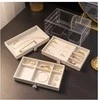 Eu Sandelis Papuošalų dėžutė, skaidri aksominė dėžutė, Kreminis Diamonds, 3 stalčiai PD152K