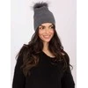 Wool Fashion Italia Pilka kepurė su kailiniu bumbulu: Dydis - Universalus