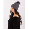 Wool Fashion Italia Pilka kepurė su kailiniu bumbulu: Dydis - Universalus