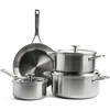 KitchenAid - „Multiply“ 4(7) dalių rinkinys be dangčio: puodas 16 cm / 1,5 l su dangčiu, troškintuvas 20 cm / 3,11 l su dangčiu, troškintuvas 24 cm / 4,91 l su dangčiu, keptuvė 24 cm - sidabrinė