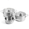KitchenAid - Nerūdijančio plieno keptuvių rinkinys (3 vnt.): puodas su dangčiu + atviras puodas - sidabrinės spalvos - 16-24 cm