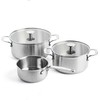 KitchenAid - Nerūdijančio plieno keptuvių rinkinys (3 vnt.): puodas su dangčiu + atviras puodas - sidabrinės spalvos - 16-24 cm