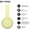 Belaidės Ausinės Sony WH-CH520L, Geltonos spalvos
