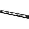 DELTACO 19 "komutacinė panelė, 24 jungtys, be jungčių, kabelio laikiklis, 1U, metalinė, juoda / PAN-113