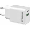 FoneKit Double 20W -laturi, USB-C + USB-A, valkoinen