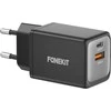 FoneKit GaN PD 48W -verkkovirtalaturi, USB-C + USB-A, musta