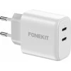 FoneKit GaN PD 65W -verkkovirtalaturi, USB-C + USB-C, valkoinen