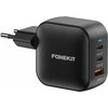 FoneKit GaN PD 70W -verkkovirtalaturi, USB-C + USB-C + USB-A, musta