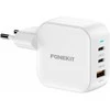 FoneKit GaN PD 70W -verkkovirtalaturi, USB-C + USB-C + USB-A, valkoinen