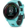 Išmanusis laikrodis Garmin Forerunner 265. Juodas apvadas su žalsvai mėlynos spalvos korpusu ir žalsvai mėlynos ir juodos spalvos silikoniniu dirželiu