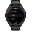 Išmanusis laikrodis Garmin Forerunner 265S. Juodas apvadas ir korpusas su juodos bei „Amp Geltona“ (geltonos) spalvos silikoniniu dirželiu