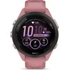 Išmanusis laikrodis Garmin Forerunner 265S. Juodas apvadas su šviesiai rausvu korpusu ir šviesiai rausvos ir pilkšvos spalvos silikoniniu dirželiu