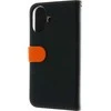 Insmat Exclusive Flip Case piniginės dėklas, Apple iPhone 16, juoda / oranžinė