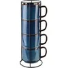 Affek Design EVIE DARK Mėlynas Komplet 4 kubków na stojaku 4x370ml