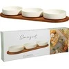 Mondex Bamboo Porcelianinių dubenėlių rinkinys užkandžiams patiekti APERIO, 3 x 390 ml, bambukinis padėklas